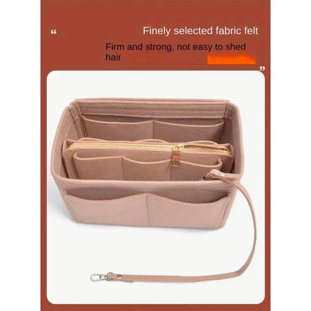 Felt Handbag Organizer Insert, 12 Pockets, Drawstring Zipper Pouch